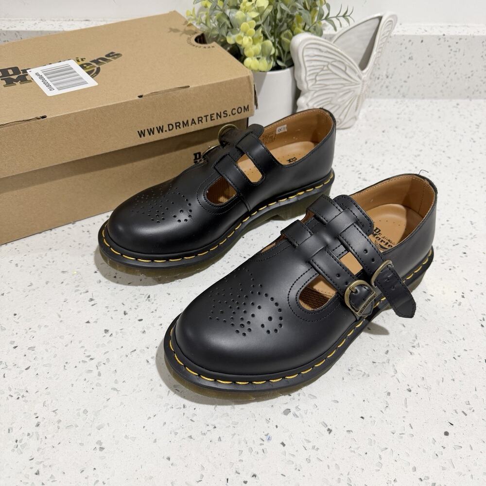 Womens Dr Martens Black Leather Mary Jane Shoes grunge goth streetwear CC
